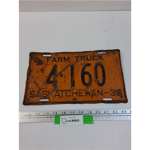 Saskatchewan License Plate: Farm Truck 1936