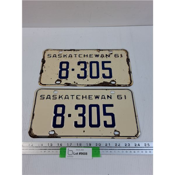 Saskatchewan License Plate Set: 1961