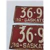 Image 2 : (2) Saskatchewan License Plate: 1934 Set