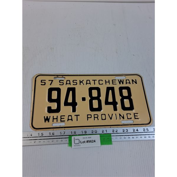 Saskatchewan License Plate: 1957