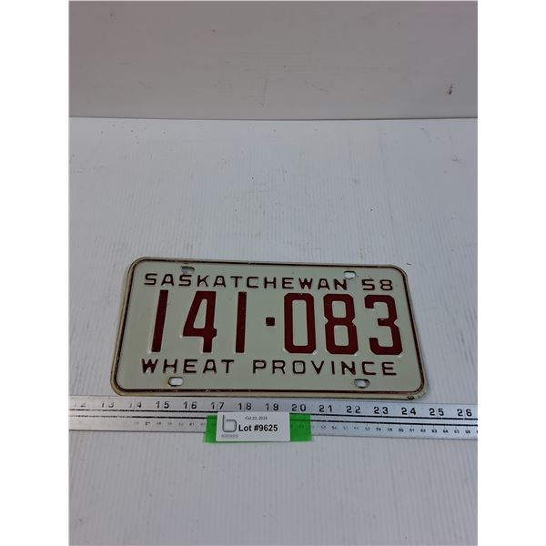 Saskatchewan License Plate: 1958