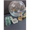 Image 2 : Lot: Large Rose Bowl, Vintage Canning Jar, Insulator, (2) Wick Jar Lamps, Misc