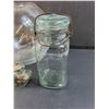 Image 4 : Lot: Large Rose Bowl, Vintage Canning Jar, Insulator, (2) Wick Jar Lamps, Misc