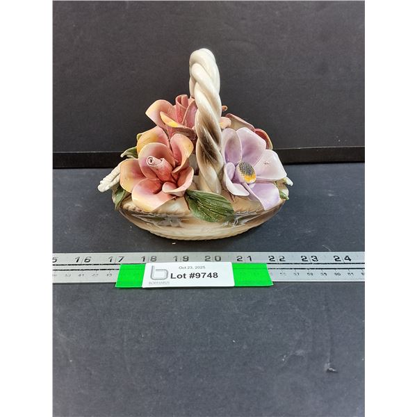 Capodimonte Italian Floral Basket Decor - 6" x 5" x 4"