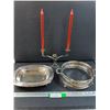 Image 1 : (3) Silver Plated Items: Serving Dish, Candle Holder w/ Oil Candles, Dish Holder