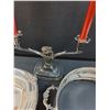 Image 2 : (3) Silver Plated Items: Serving Dish, Candle Holder w/ Oil Candles, Dish Holder