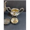 Image 2 : Silver Plated Lot: Tea Pot, Creamer & Sugar Set, Tea Brewing Set