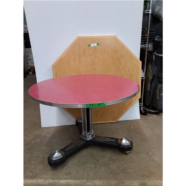 *Wood Table with Metal Stand & Extra Top, Cannot Ship
