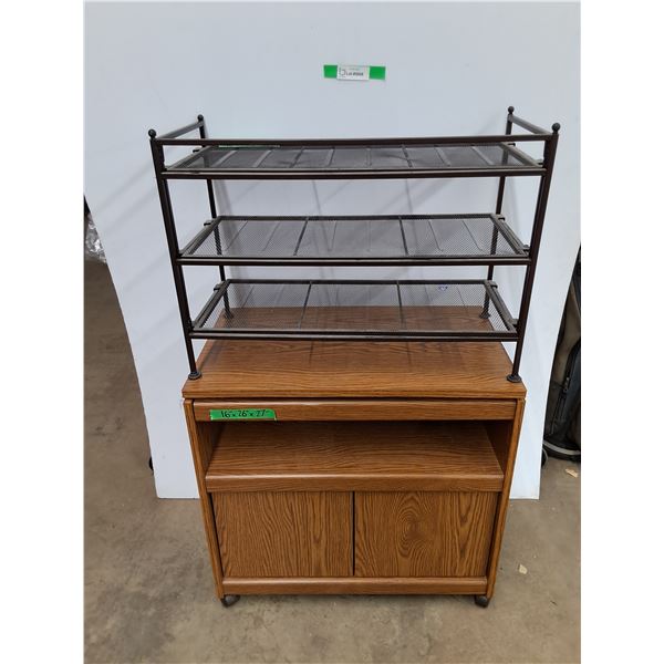*Wood TV Stand with Rotating Top and 3-tier Metal Shoe Rack, Cannot Ship