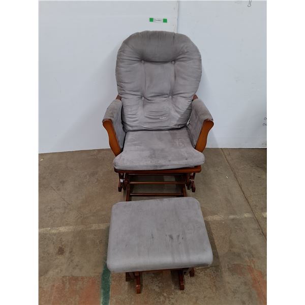 *Wooden Upholstered Rocking Chair 39" Tall with Footstool, Cannot Ship