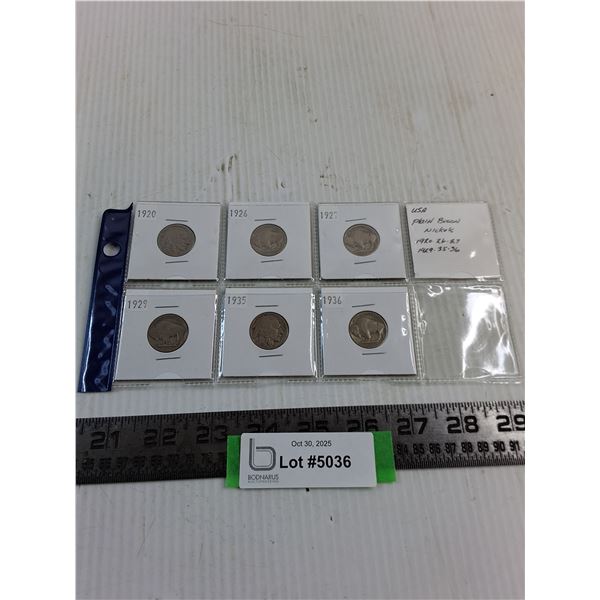 (6) American "Plains Bison" Nickels from 1920's/30's