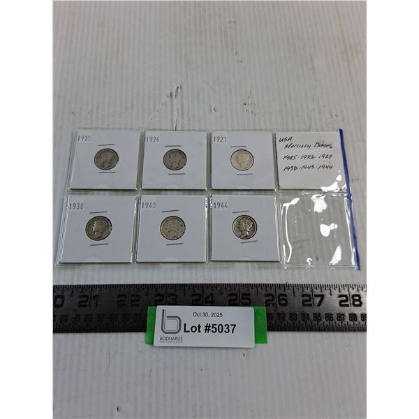(6) American Mercury Dimes from 1920's - 40's