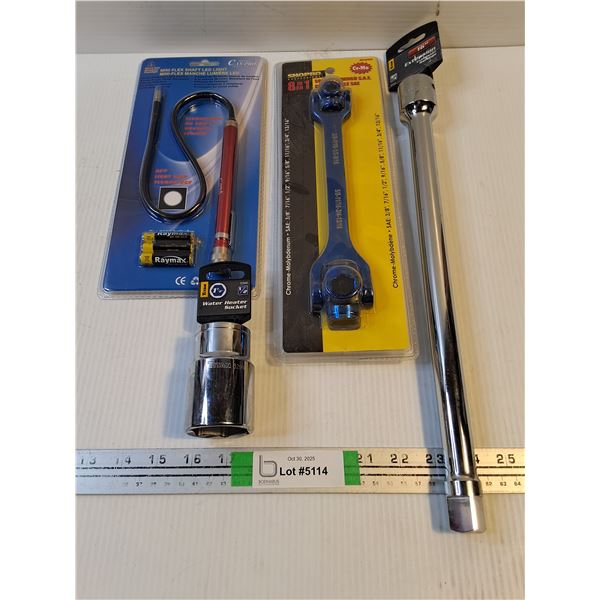 8 in 1 Socket Wrench,Mini-Flex LED Light,16" Extension,Water Heater Socket