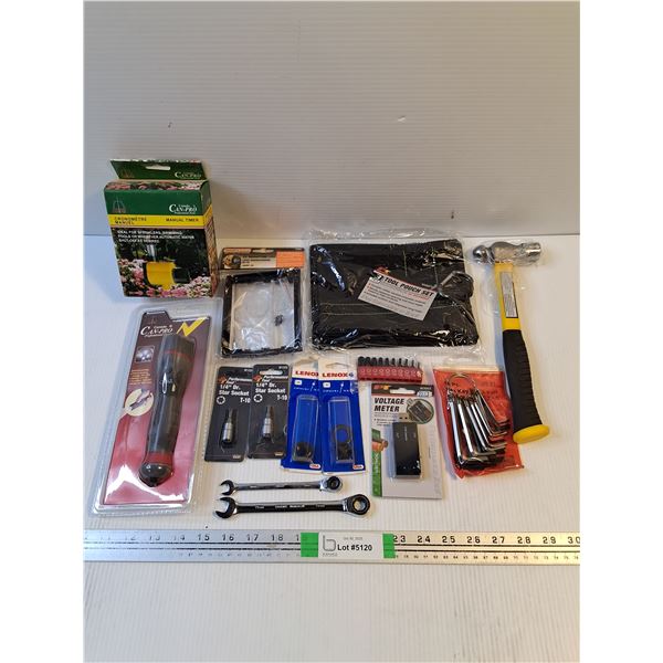 Sprinkler Timer,Ballpein Hammer,Flashlight and hardware as pictured