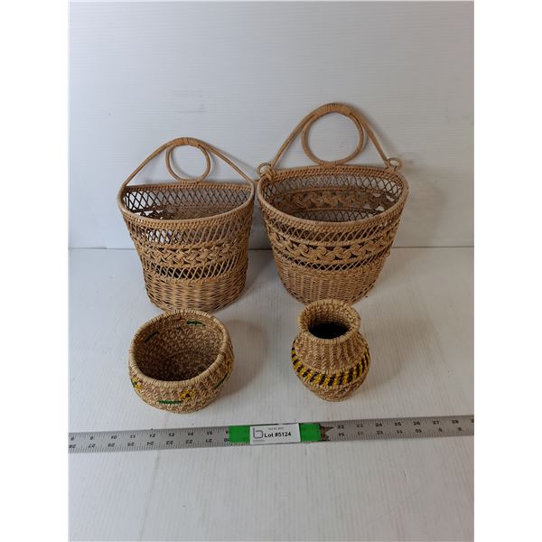 (4) Wicker Baskets Up to 11.75"
