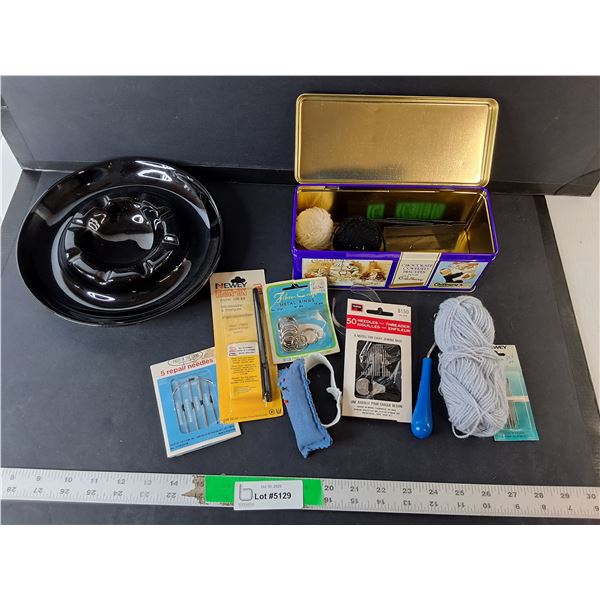 Sewing/Knitting Supplies, Cadbury Tin & Ceramic Ashtray