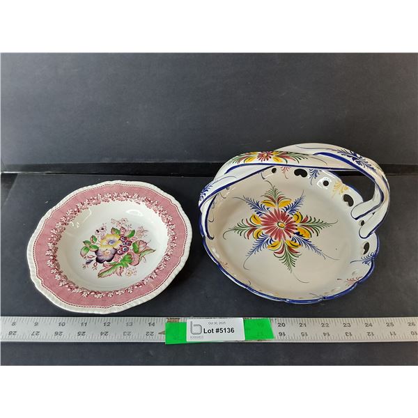 Painted Ceramic Basket & Plate