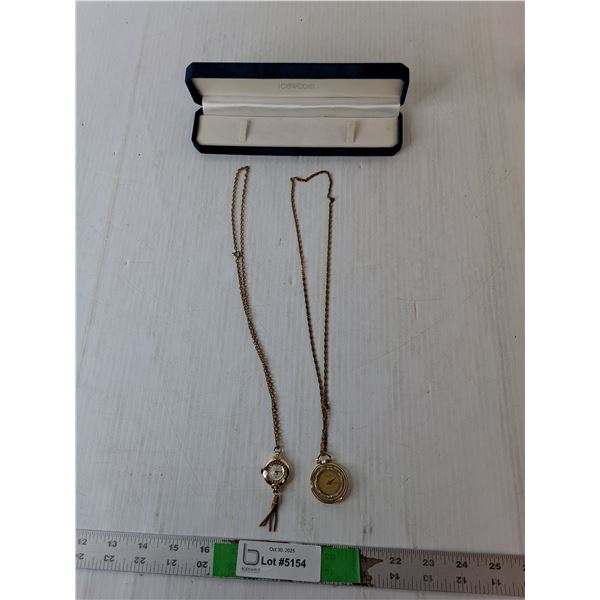 (2) Necklaces with Watch Pendants & Case- As Is