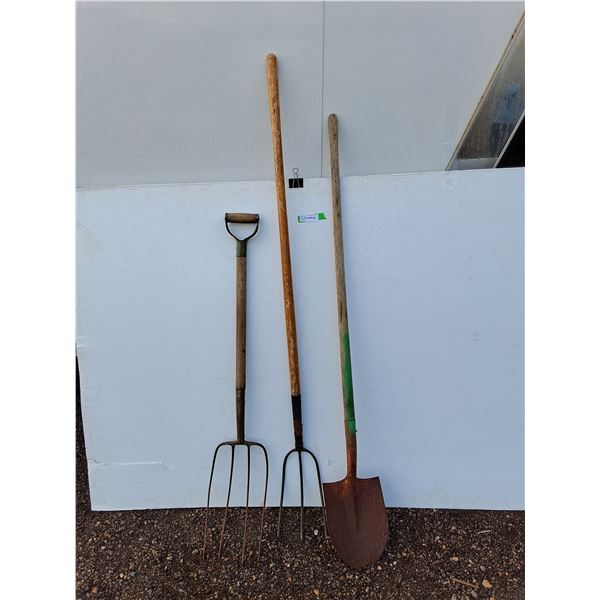 **(2) Pitchforks & Shovel Up to 65", Cannot Ship