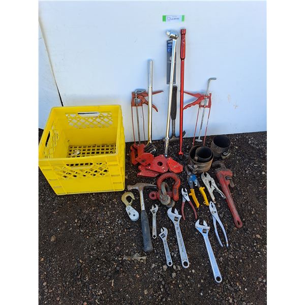 ** Assorted Hand Tool, Strapping, Vise, Milk Crate, Misc.-Pickup Only