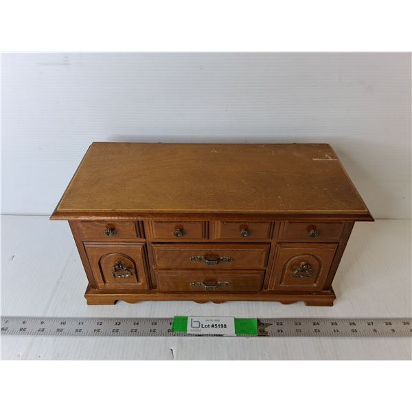 Wooden Jewelry Box & Jewelry 14.5" x 6.75" x  7"