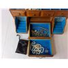 Image 3 : Wooden Jewelry Box & Jewelry 14.5" x 6.75" x  7"