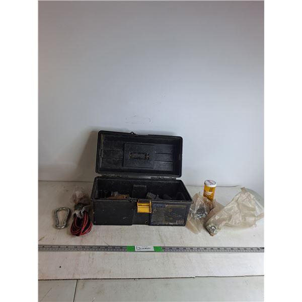 Black Toolbox with Misc Tools; Carabiner, Cotter Pin, Nuts, etc