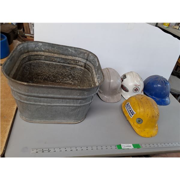 Galvanized Tub 18.5" x 11" & (4) Hard Hats