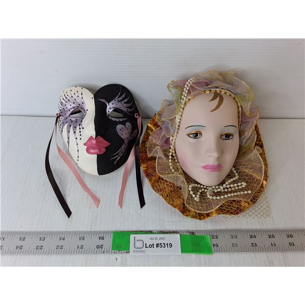 (2) Decorative Porcelain Mask/Face Figurines