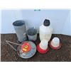 Image 1 : **Various Chicken Feeders, Plastic Can 22" x 11" x 11", Cannot Ship, As Is