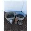 Image 1 : **Vintage Lantern, Metal Tea Pot, Bowls, Galvanized Tubs 21" x 11", 20" x 11", Cannot Ship
