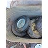 Image 5 : **Pneumatic Wheels, Axe, Hammer, Galvanized Tub with Lid 22" x 12" x 13", Cannot Ship