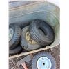Image 6 : **Pneumatic Wheels, Axe, Hammer, Galvanized Tub with Lid 22" x 12" x 13", Cannot Ship