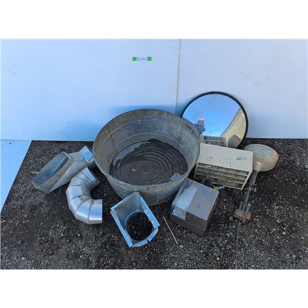 **HVAC Connectors, Hardware Organizer, Oil Lamp, Galvanized Tub, Misc  24" x 11", Cannot Ship