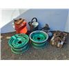Image 1 : **(2) 15" Rims, Watering Can, Vintage Fuel Can, Bird Feeder, Hoist, Misc, Cannot Ship