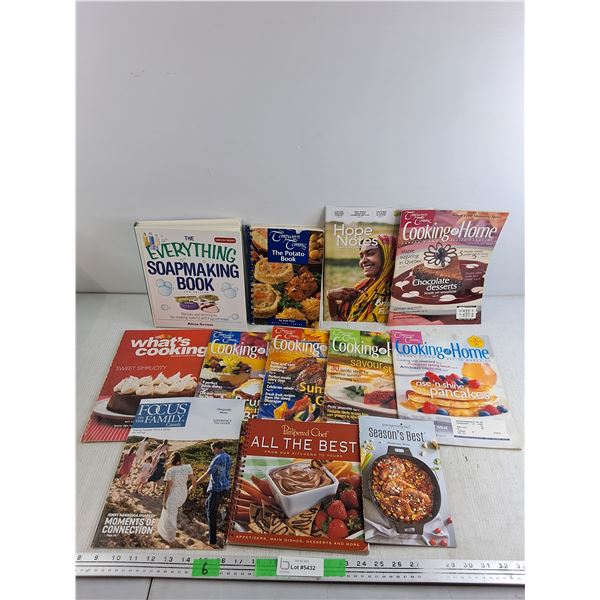 Various Books & Magazines - Soapmaking Book, Cooking at Home, The Potato Book