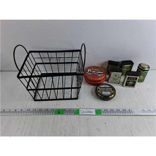 Vintage Tins - Medicated Ointment, Petro Carbo, Watkins, Metal Basket 10" x 9" x 8"