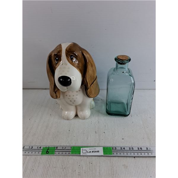 Ceramic Puppy Jar, Vintage Glass Bottle