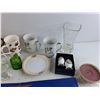 Image 3 : Various Mugs, Porcelain Salt & Pepper Shakers, Candles, Glass Vase, Flower Tapers, Misc