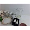 Image 7 : Various Mugs, Porcelain Salt & Pepper Shakers, Candles, Glass Vase, Flower Tapers, Misc