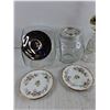 Image 2 : Kitchen Storage Canisters, Crystal 9" Bowl, Fine Bone Roslyn Saucers, Desk Top Lamp, Glass Bottle - 