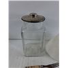 Image 2 : Kitchen Storage Canister, Milk Glass Lamp Shade, Antique Forks