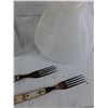 Image 5 : Kitchen Storage Canister, Milk Glass Lamp Shade, Antique Forks