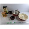 Image 1 : Vintage Tins, Ceramic Ash Bowls, Bundt Pans, Measuring Mug
