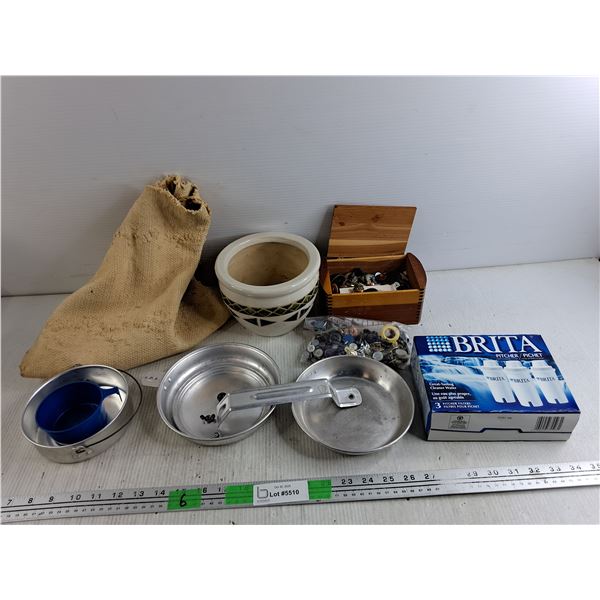 Boy Scout Cooking Set, Ceramic Planter, Brita Pitcher Filters, Sewing Buttons, Misc