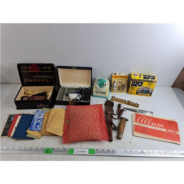 Vintage Hair Trimmer, Knife Sharpener, Snap Fastener Kit, Hand Warmer, Misc
