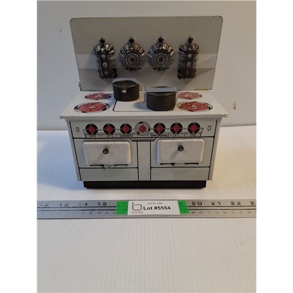 Vintage Miniature Tin Stove with Pots and Pans