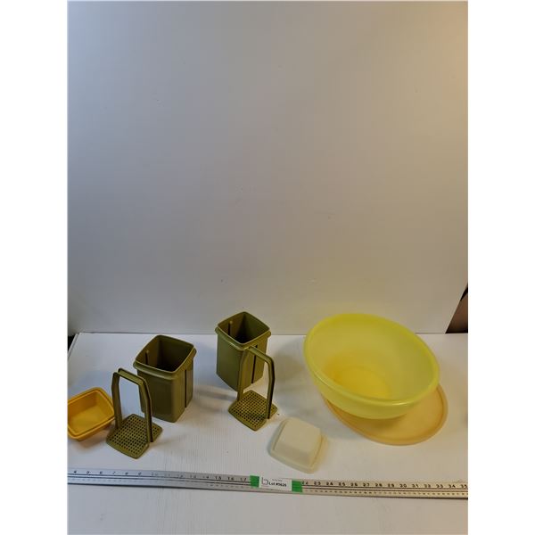 (2) Tupperware Pickle Keeper Containers and Large Bowl