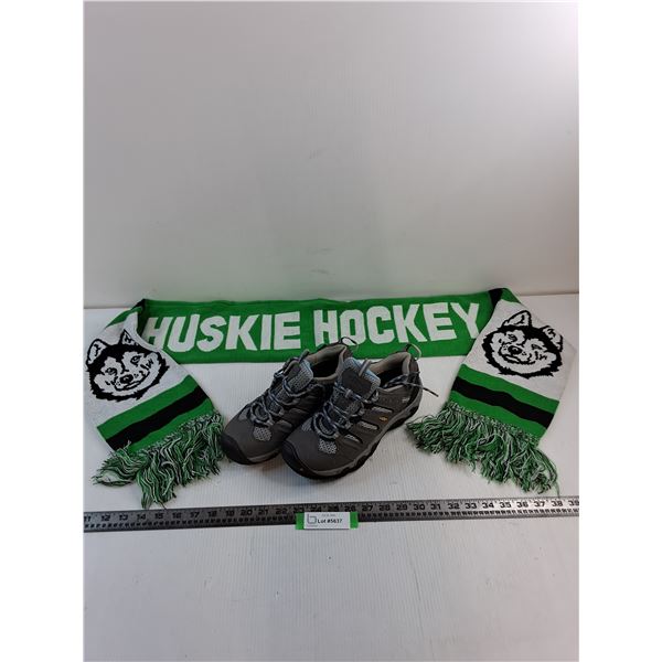 Pair of Keen Women's Hiking Shoes - Size 7.5, "Huskie Hockey" Scarf - Adult Size