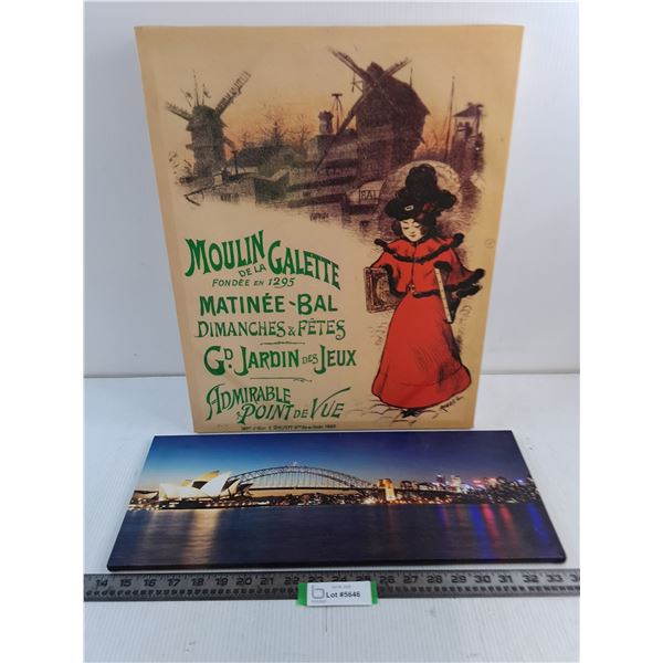 (2) Canvas Wall Decor (French History 20x16", Sydney Skyline 20x8")